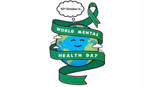 The logo for World Mental Health Day, showing the earth wrapped in a green ribbon.