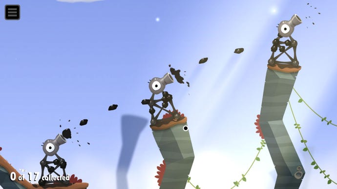 Three guns shoot goo from one pillar to another.