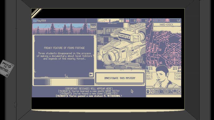 The start of a case in World Of Horror - some teens have disappeared while making a documentary about the legends of a local forest