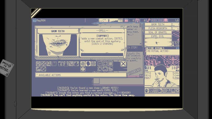 A spell in World Of Horror that will grant you more teeth until the end of a case