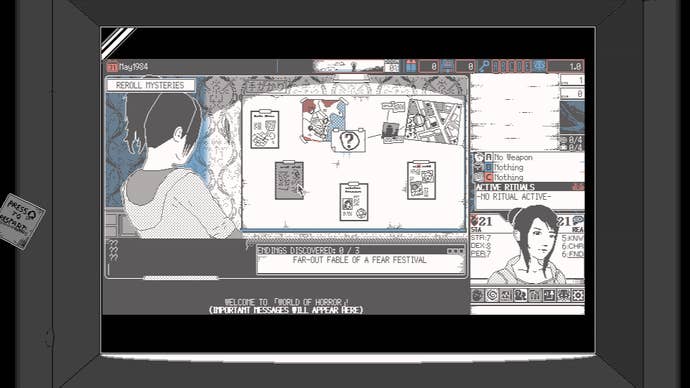 Looking at the case board in World Of Horror