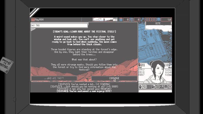 A case in World Of Horror where the player is trying to get to the bottom of a strange festival in a nearby town