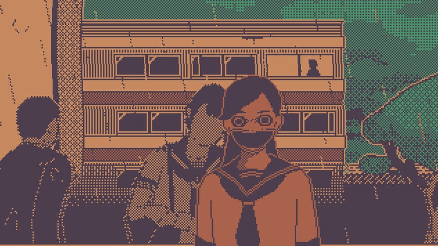 A strange schoolgirl in a World of Horror screenshot.