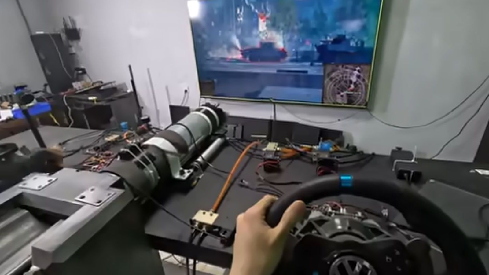 You need an entire crew to pilot this homemade tank simulator