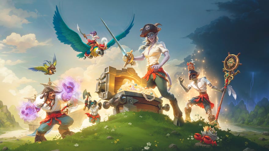 Pirates battling over treasure in World Of Warcraft's Plunderstorm key art.