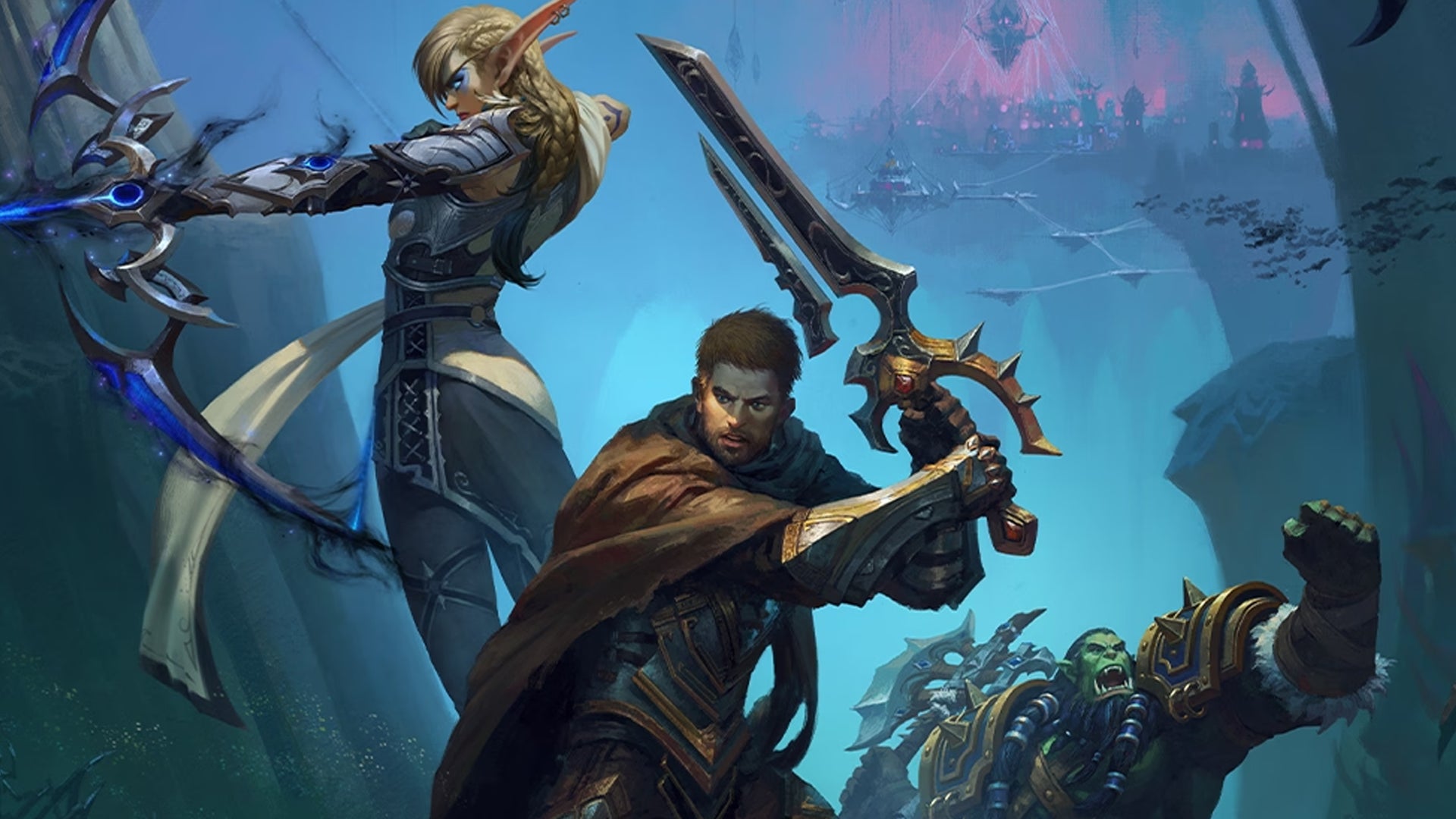 An elf, human and orc prepare to do battle in artwork for World of Warcraft's The War Within expansion - 5