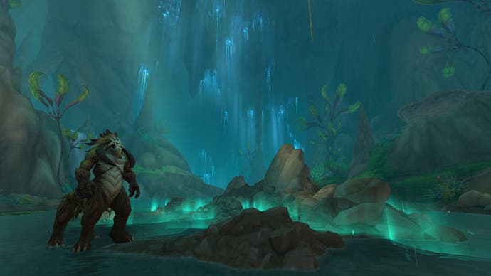 A vast, underground, glowing cavern in World of Warcraft: The War Within.