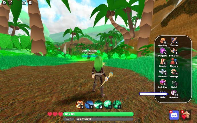 A screenshot of World Zero in Roblox showing the game’s rewards button.