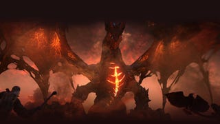Promotional art for World of Warcraft: Cataclysm Classic showing the fearsome dragon Deathwing.