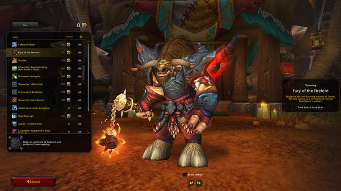 Rewards menu for the World of Warcraft trading psot