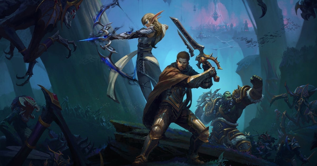 Art for World of Warcraft expansion The War Within, showing a human and an elf posing with weapons - 1