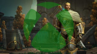 A screenshot of the human paladin Anduin in World of Warcraft, overlayed by a big, garish Xbox logo.