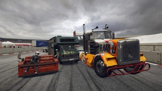 Some vehicles racing in Wreckfest.