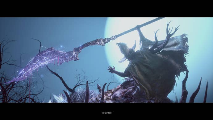 Wuchang: Fallen Feathers screenshot showing a boss character in a cape with a long staff riding a lion