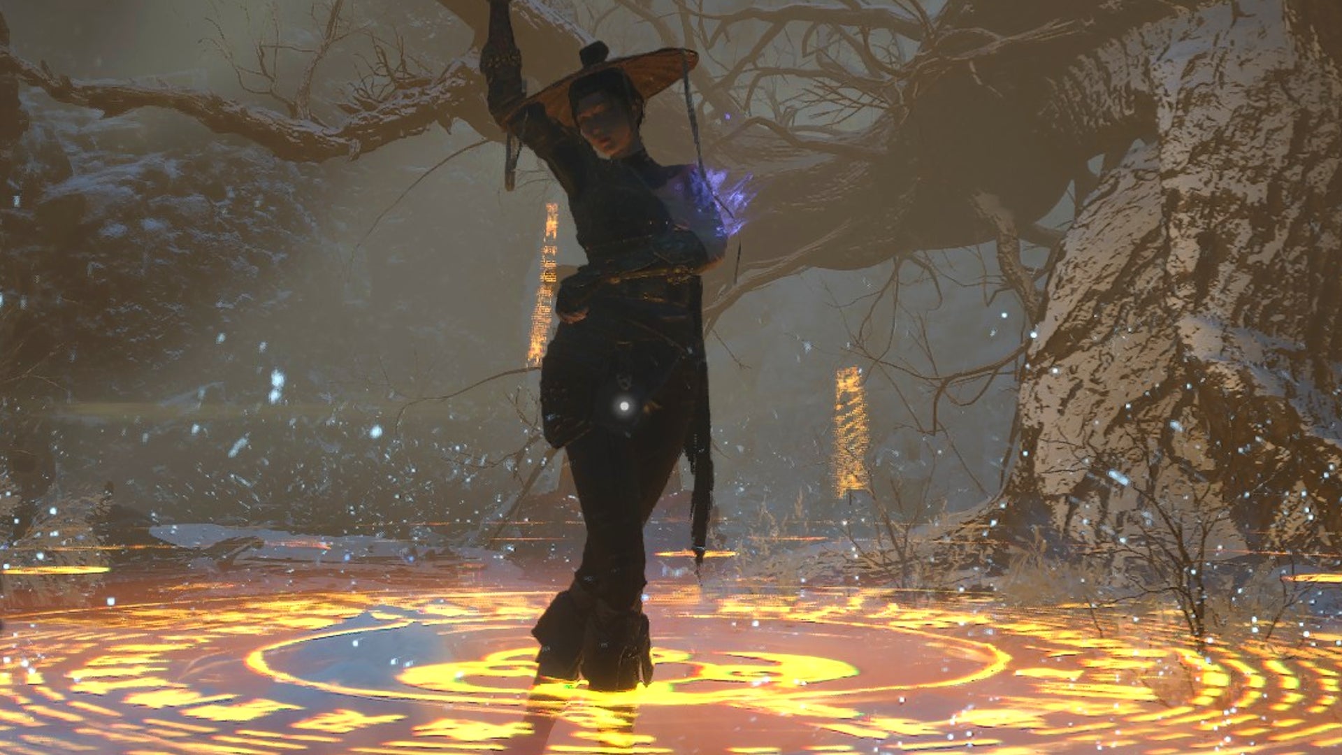 Wuchang dances in the middle of a shimmering magical circle in Wuchang Fallen Feathers. - 1