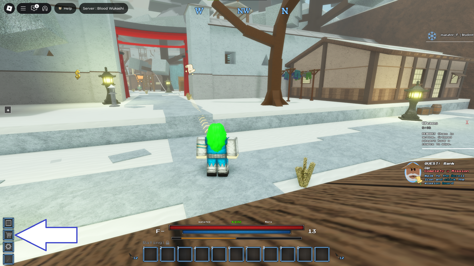 A screenshot of Wukashi in Roblox showing the game's shop button.