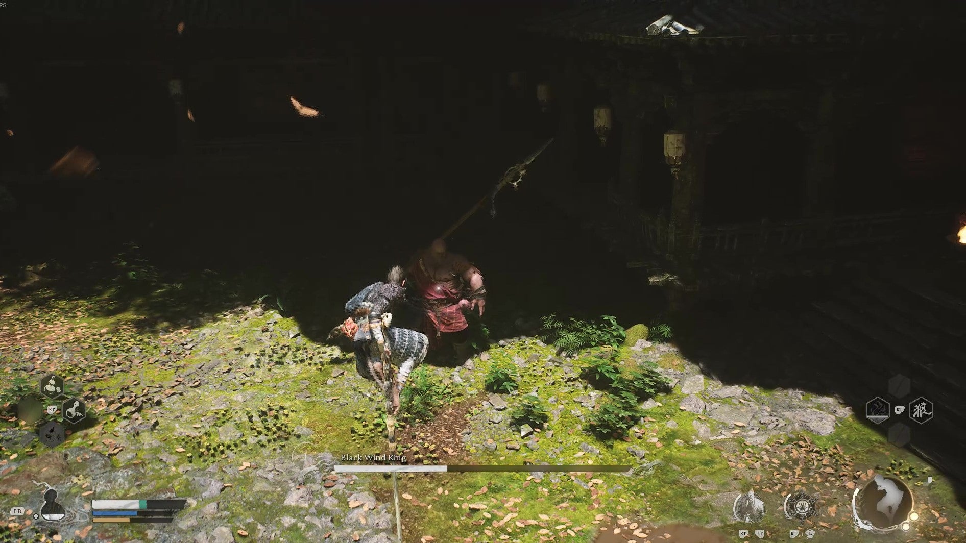 The Destined One sits atop their pole as they fight the Black Wind King in Black Myth: Wukong. - 5