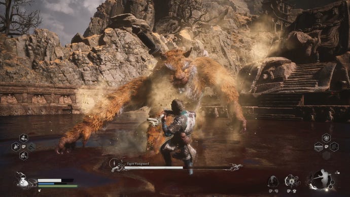 Tiger Vanguard parries an attack from the Destined One in Black Myth: Wukong.