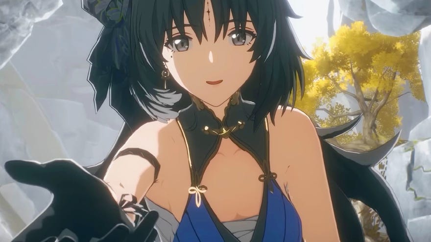 Yangyang offers her hand to the Rover, from the start of Wuthering Waves.