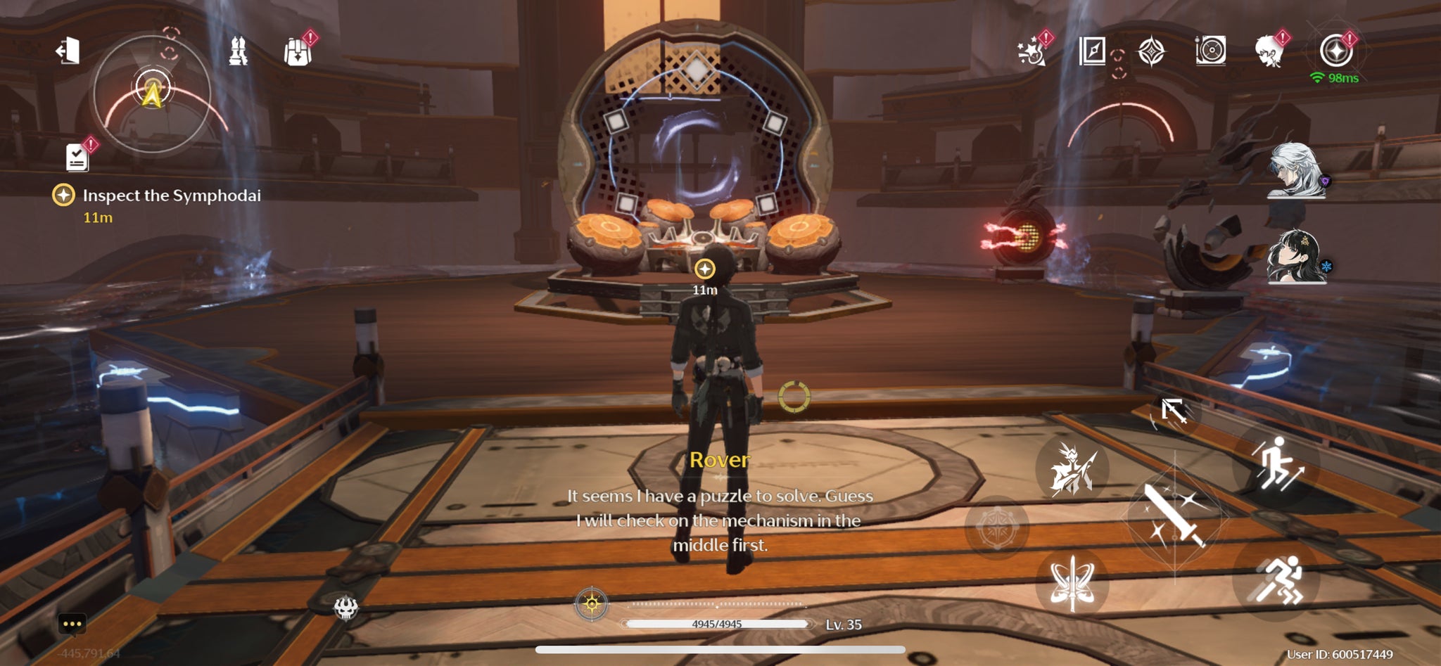 The Rover approaching the Symphodai inside the Grand Library in the Clashing Blades quest in Wuthering Waves. - 4