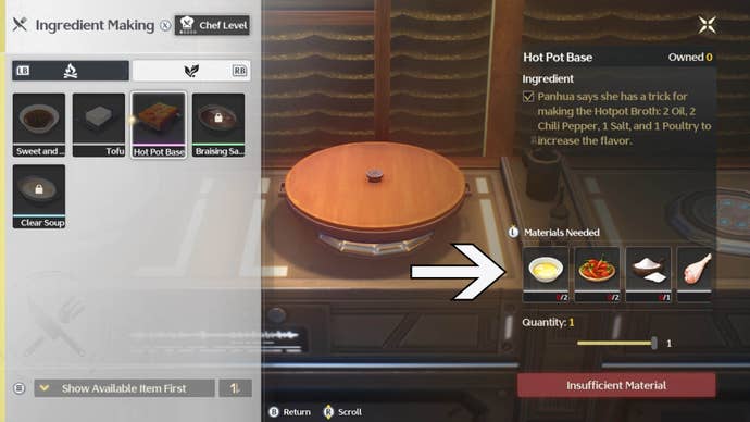 wuthering waves cooking menu ingredients list