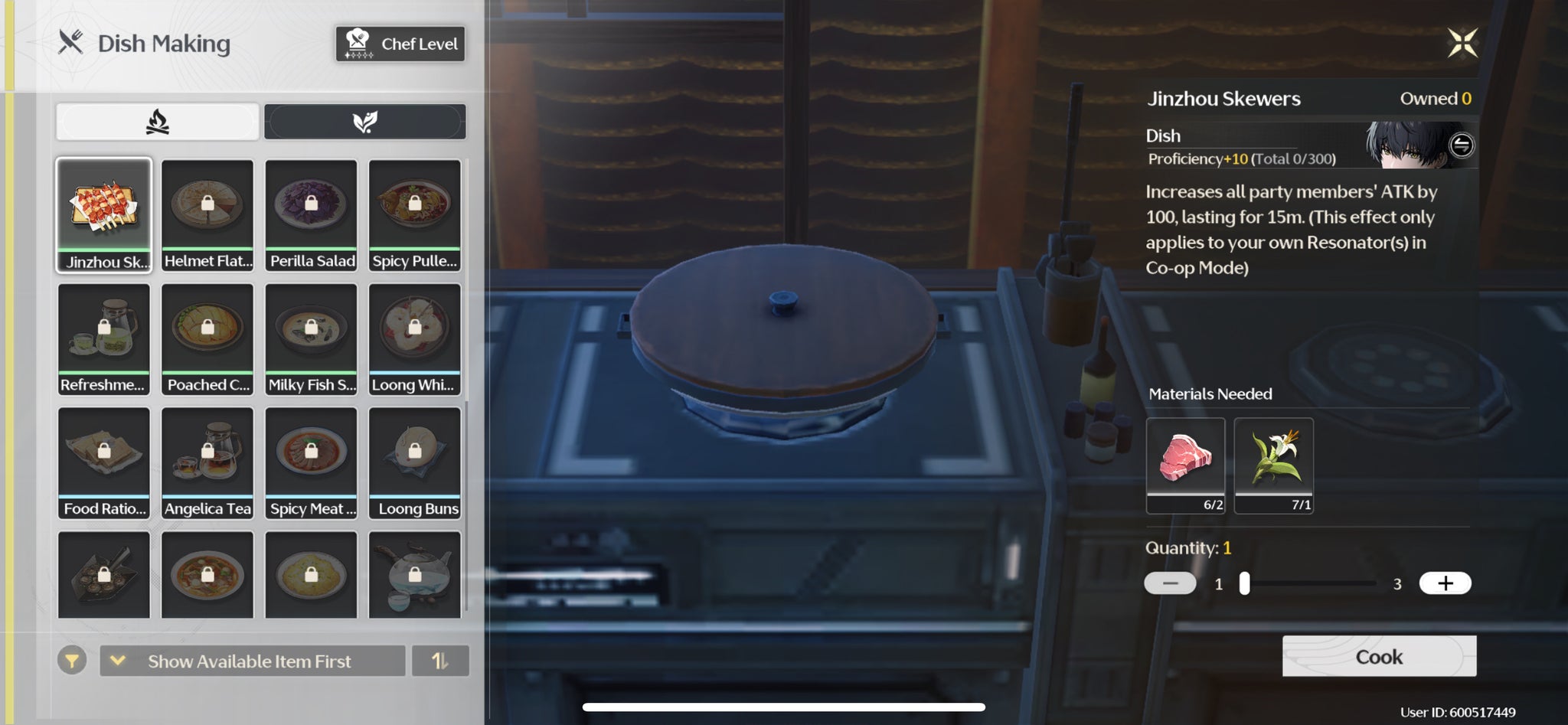 A game screen showing the cooking menu in Wuthering Waves. - 4
