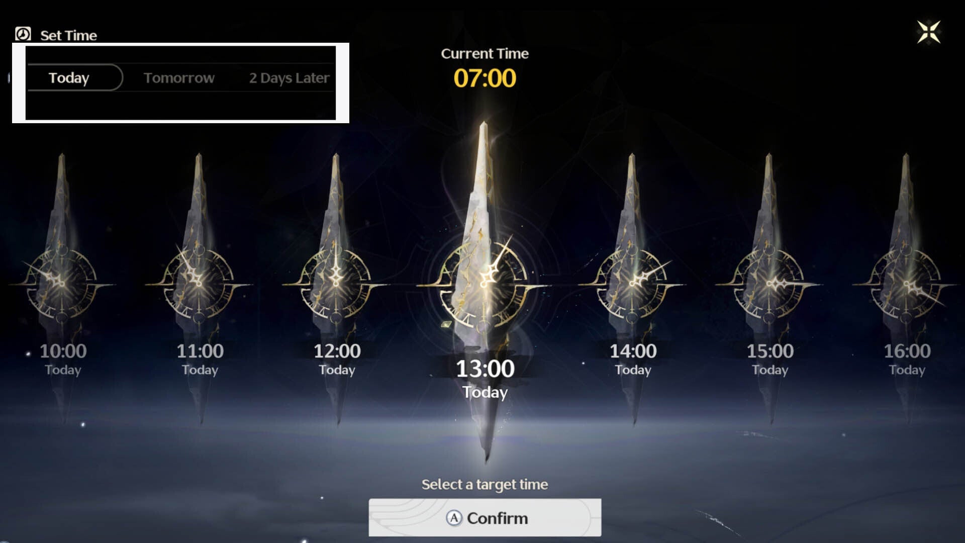 wuthering waves date set options in time skip menu