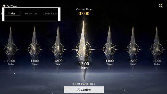 wuthering waves date set options in time skip menu