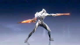 A closeup view of the Fusion Warrior Echo in Wuthering Waves, with its blade arms outstretched in a cool pose.