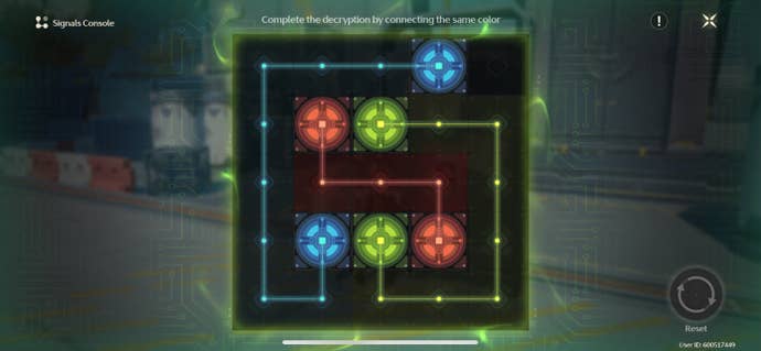 The first hacking puzzle solution in the Hidden Dangers in a Peaceful Life quest in Wuthering Waves.