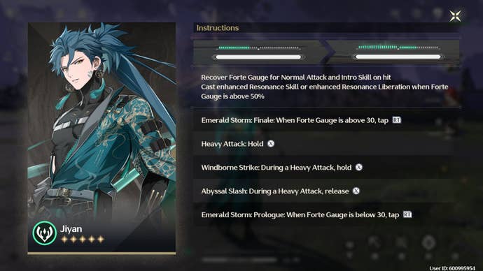 The tutorial screen for the character Jiyan.