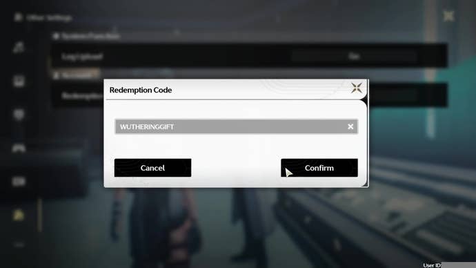 The code redemption text box pop-up in Wuthering Waves.