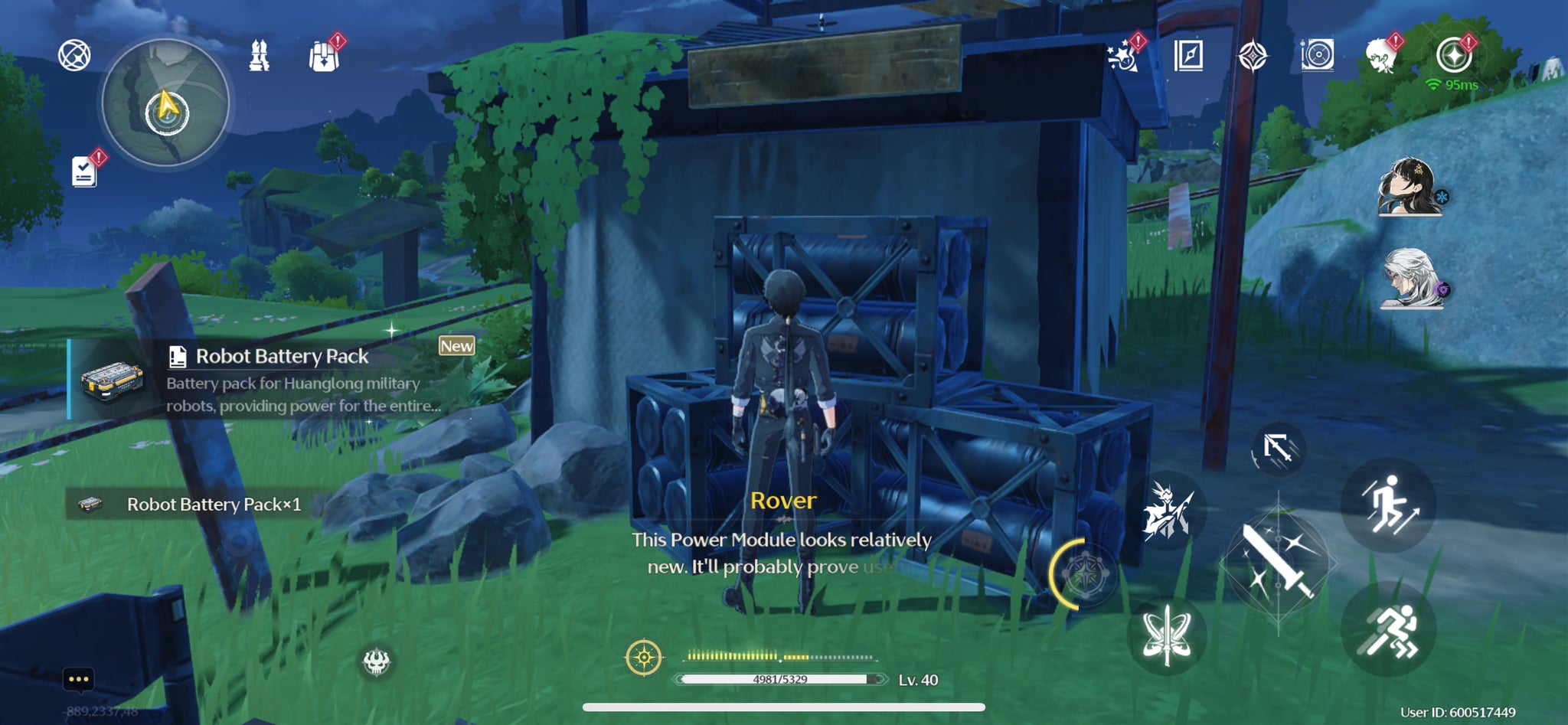 The Rover picking up a robot battery pack to repair the robot in Wuthering Waves. - 5