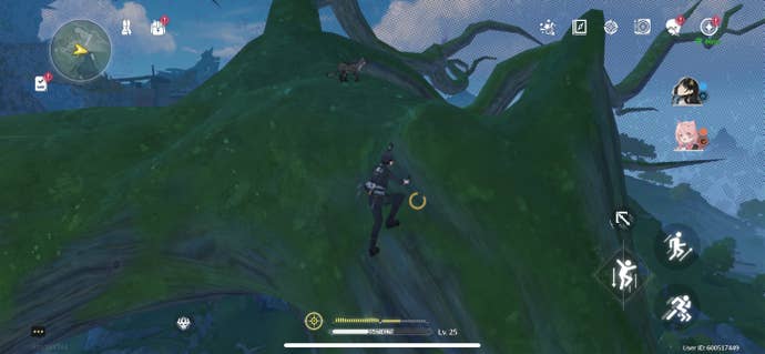 The Rover climbing a tree to reach Lulu the cat in Wuthering Waves.