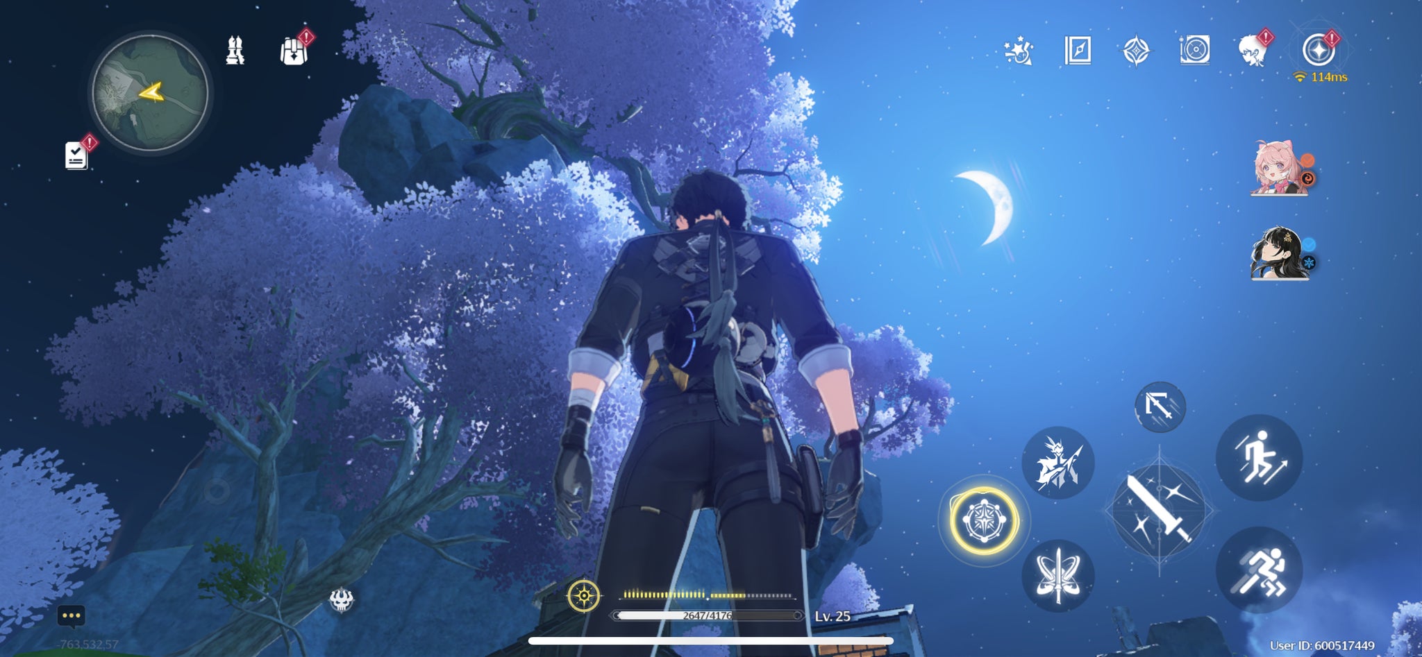 The Rover looking up at the tree where Lulu the cat is stuck in Wuthering Waves. - 3