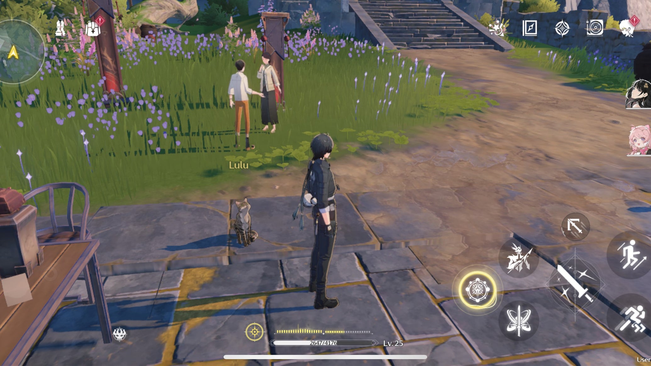 The Rover standing next to Lulu the cat in Wuthering Waves. - 1