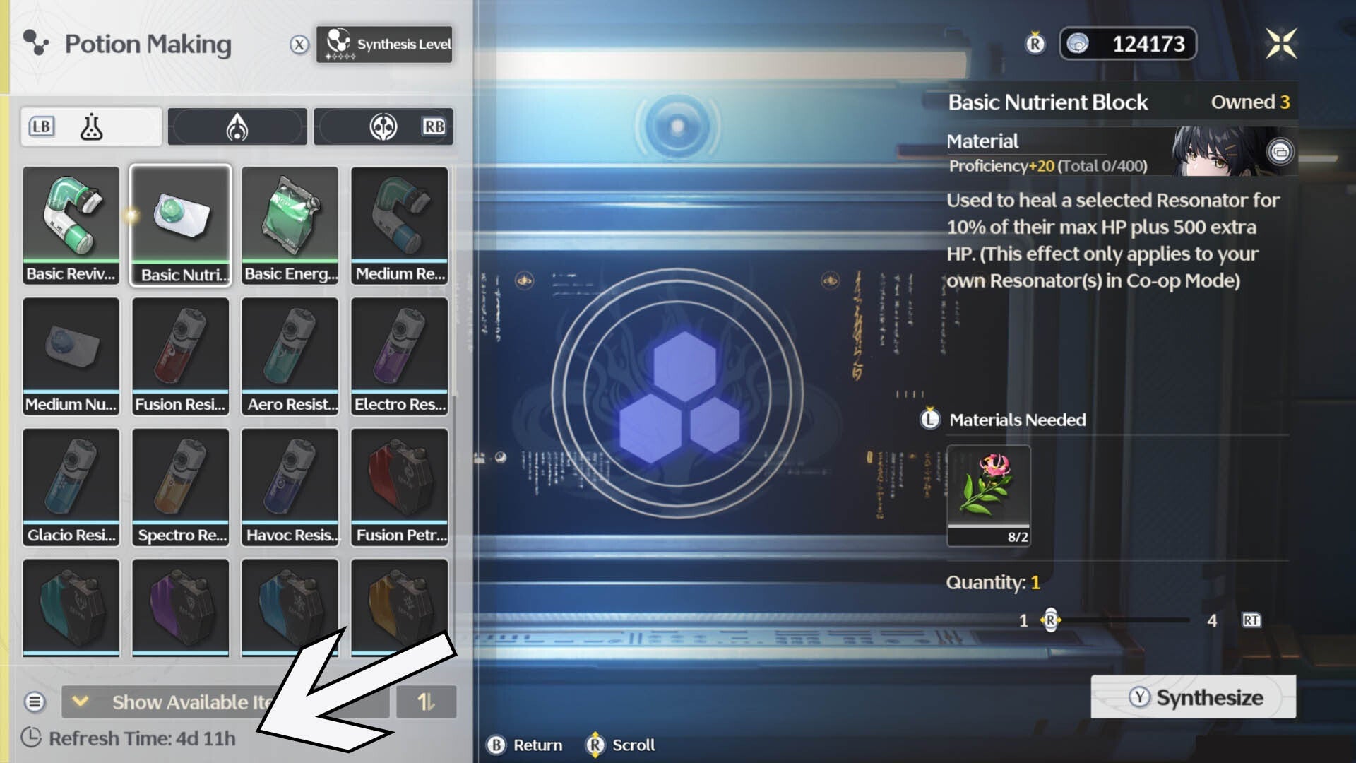wuthering waves synthesizer menu item reset timer highlighted