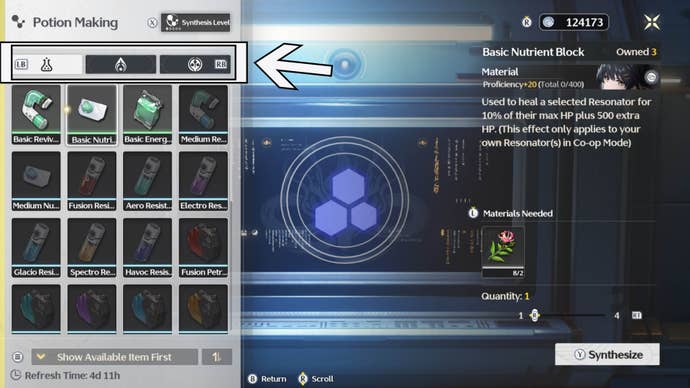 wuthering waves synthesizer menu tab section navigation highlighted