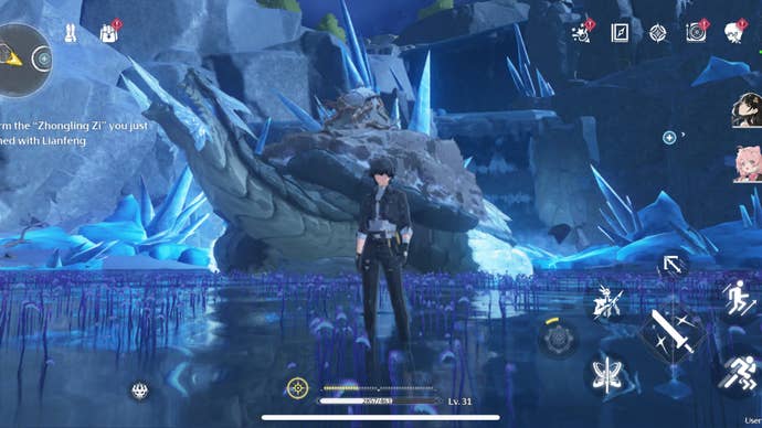 The Rover fighting the Bell-Borne Geochelone in Wuthering Waves.