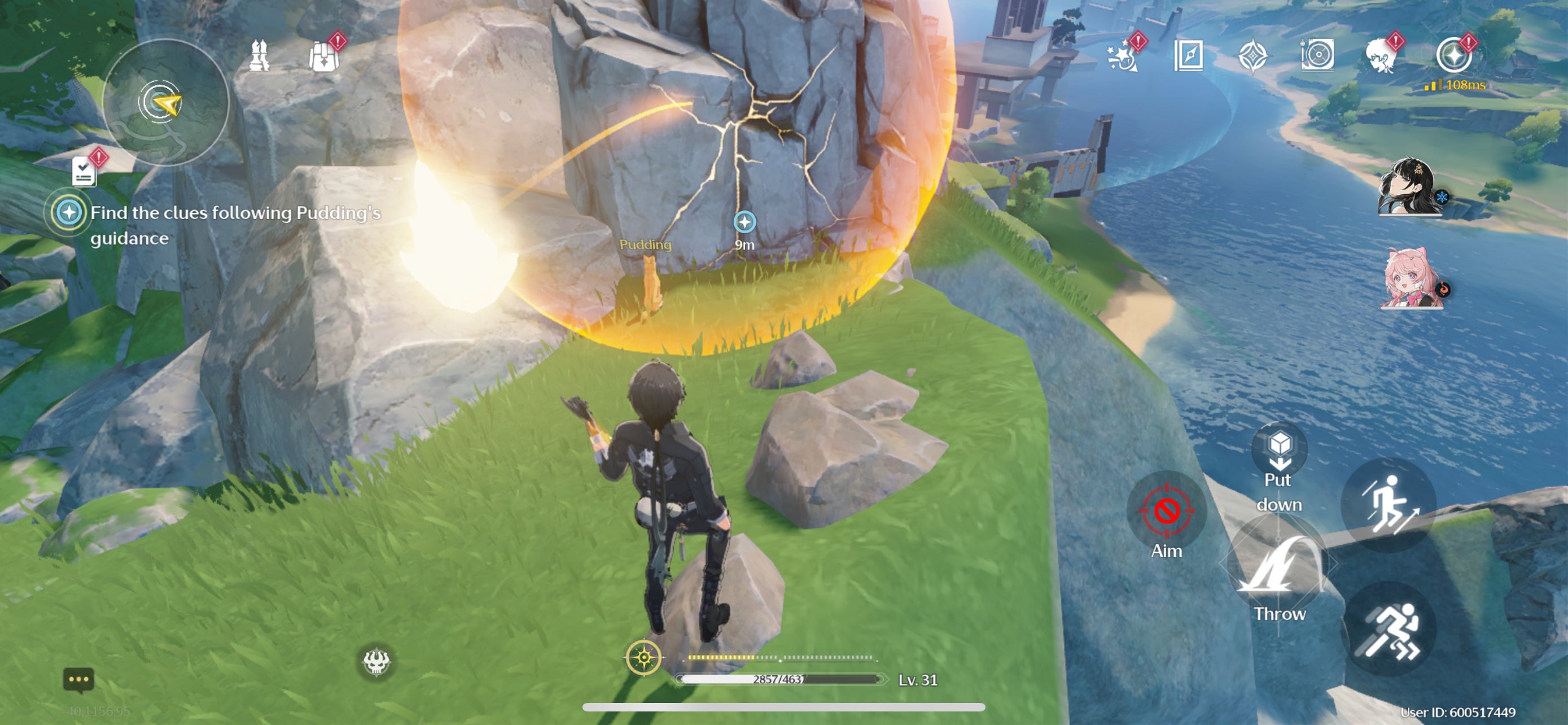 The Rover destroying a rock to clear a path in The Past is the Future in Wuthering Waves.