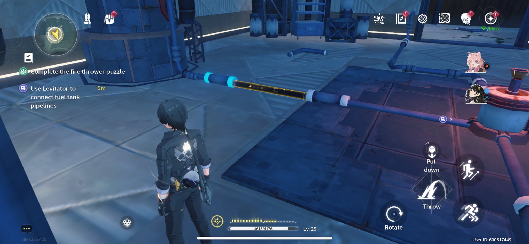 The Rover placing the first pipe to solve the flamethrower puzzle in Wuthering Waves. - 7