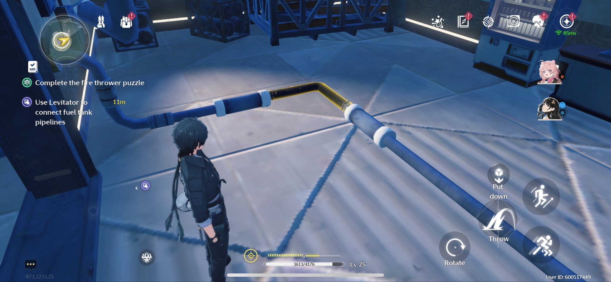 The Rover placing the second pipe to solve the flamethrower puzzle in Wuthering Waves. - 8