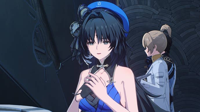 Yangyang from Wuthering Waves, with her hand resting under her chin