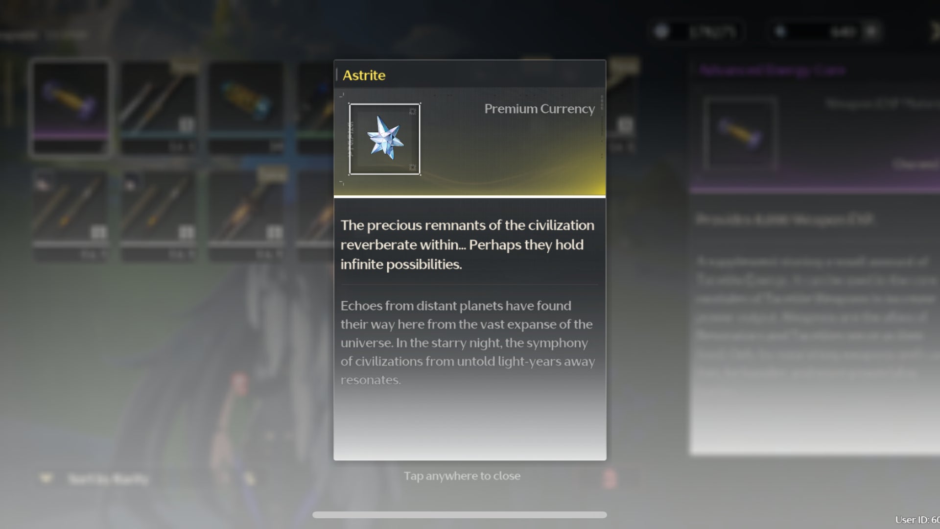 A detailed description in the in-game menu of Astrite and what they offer to players in Wuthering Waves.