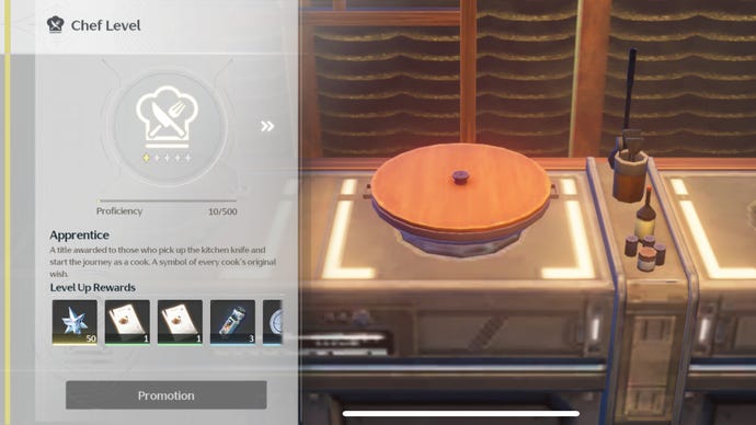 The Chef Level menu in Wuthering Waves shows how proficient you are at cooking and how many more points you need to move to the next level and receive a reward.