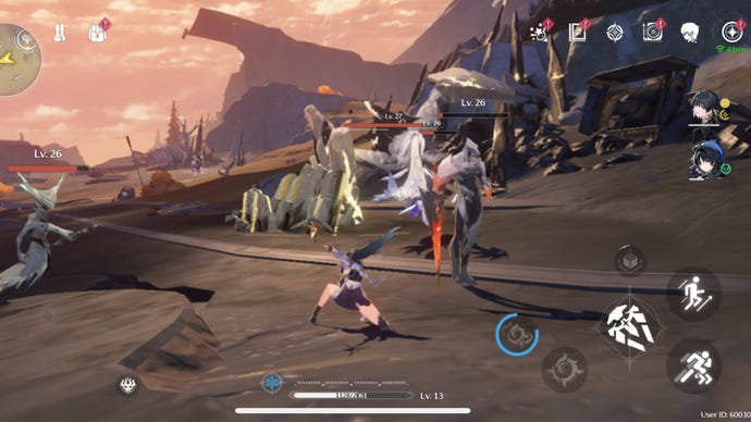 Enemies attack your Resonator on the side of a rocky mountain in Wuthering Waves.