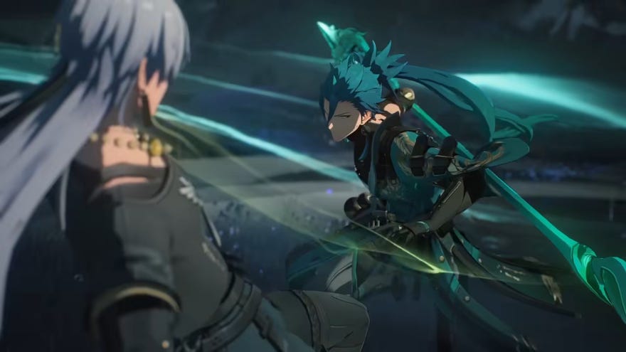 Resonator Jiyan engages in battle equipped with his glowing sword in Wuthering Waves.