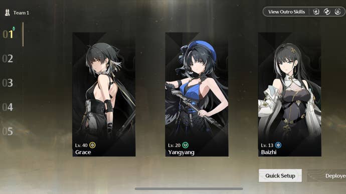 Your Team in Wuthering Waves is made up of three Resonators shown in a line with their details.