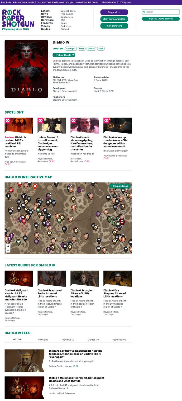 An example of our shiny new game pages.