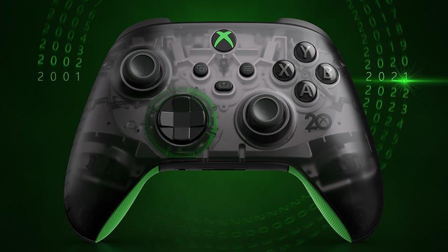 The translucent Xbox 20th Anniversary controller.